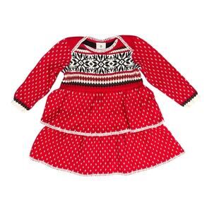 Hanna Andersson Baby Tiered Long Sleeve Red Sweater Dress‎ 80cm 18 months